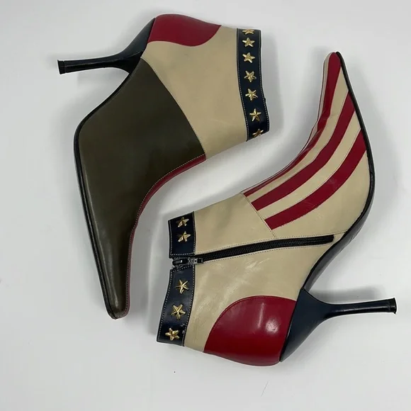 Moschino Red White Blue Stars & Stripes Ankle Boots - Picture 12 of 15